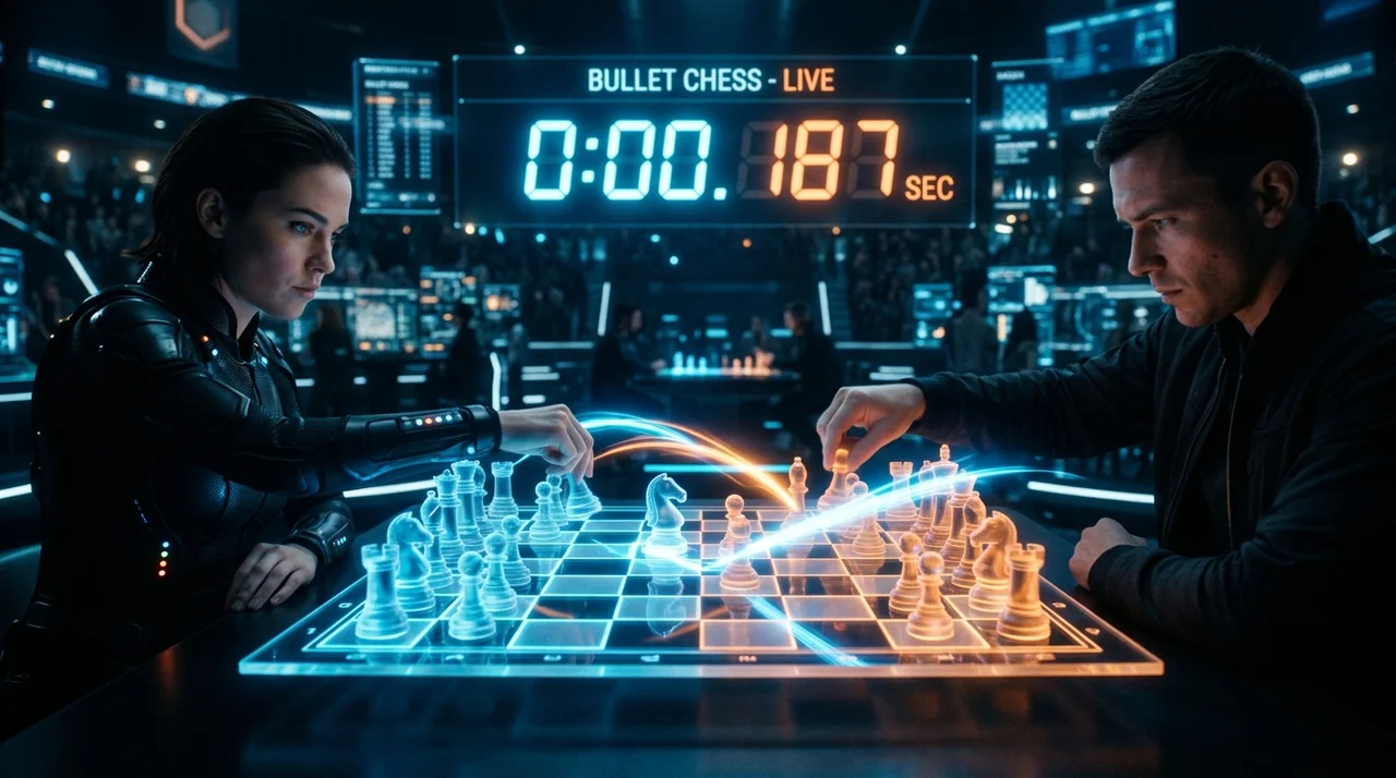 Bullet chess player making rapid moves
